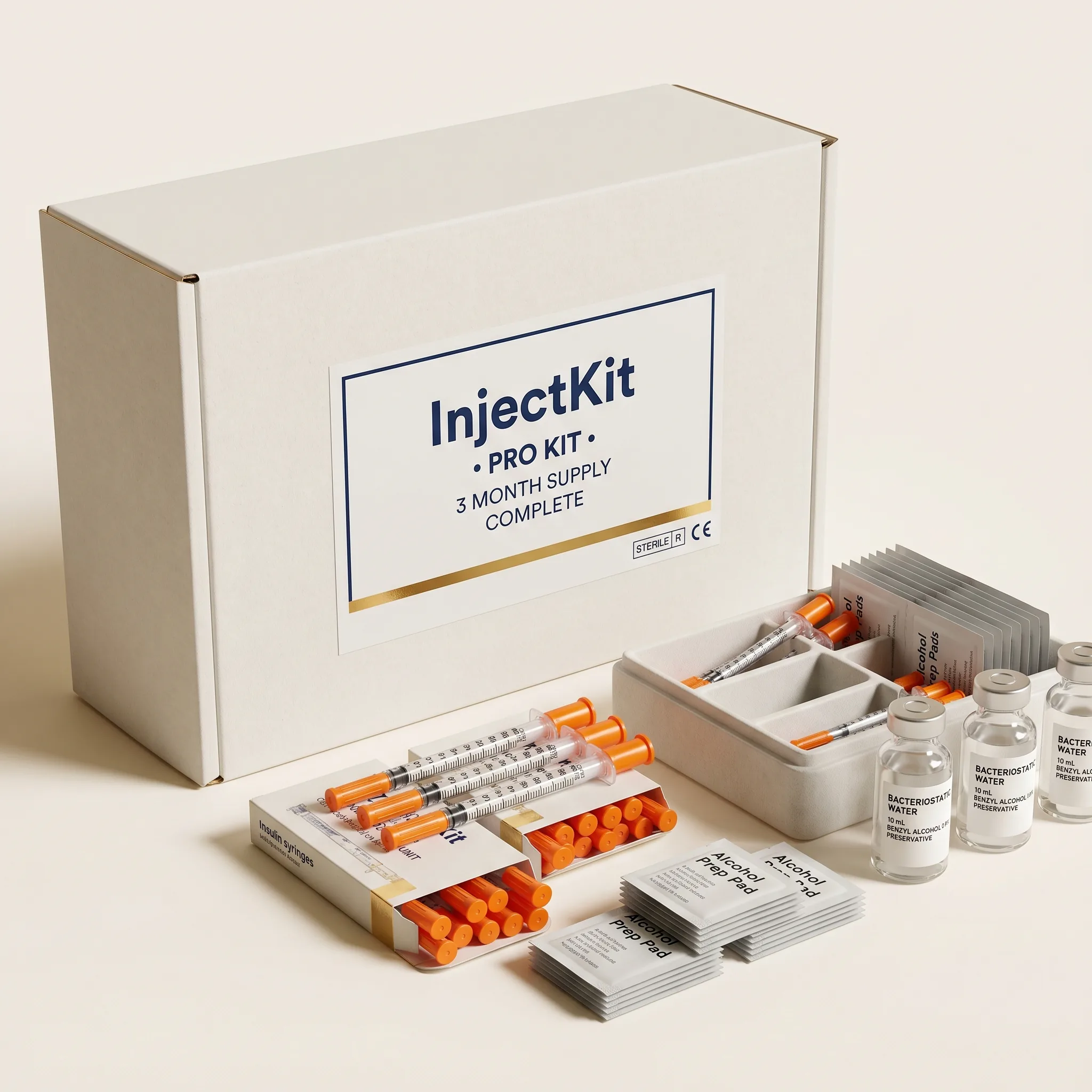 Pro Kit · 100 Syringes + 100 Pads + 1 L Sharps Bin