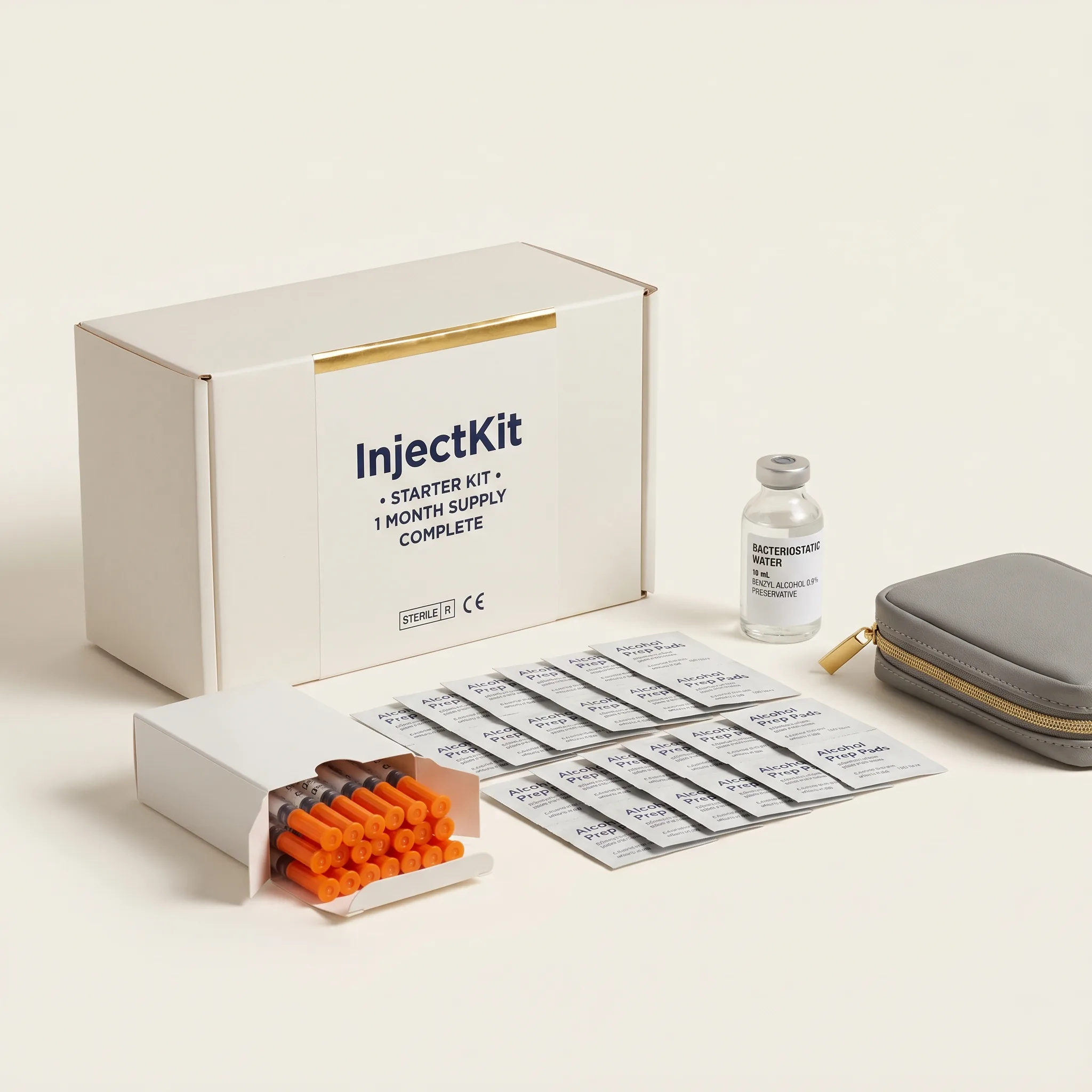 Starter Kit · 30G Syringes + Alcohol Pads + Sharps Bin